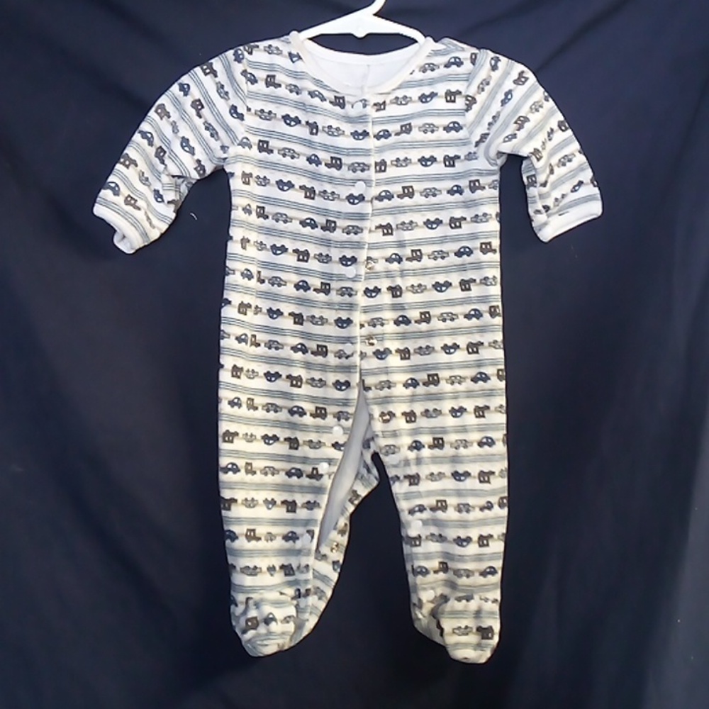 Fun baby boy footed pajama with cars and trucks, soft size 3-6 months